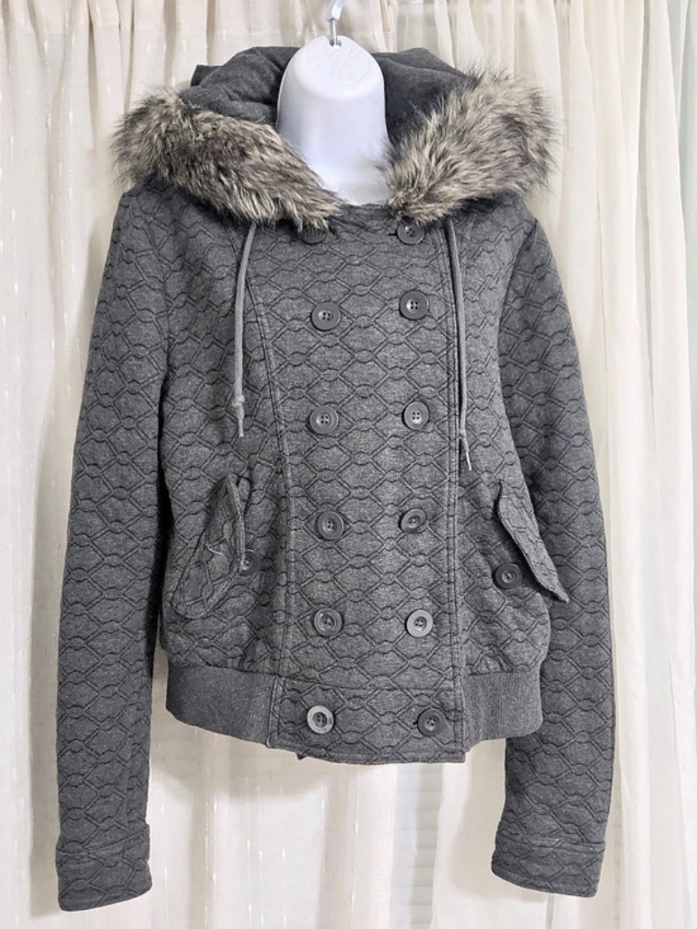 Forever 21 Geometric Patterned Jacket with Faux Fur Hood